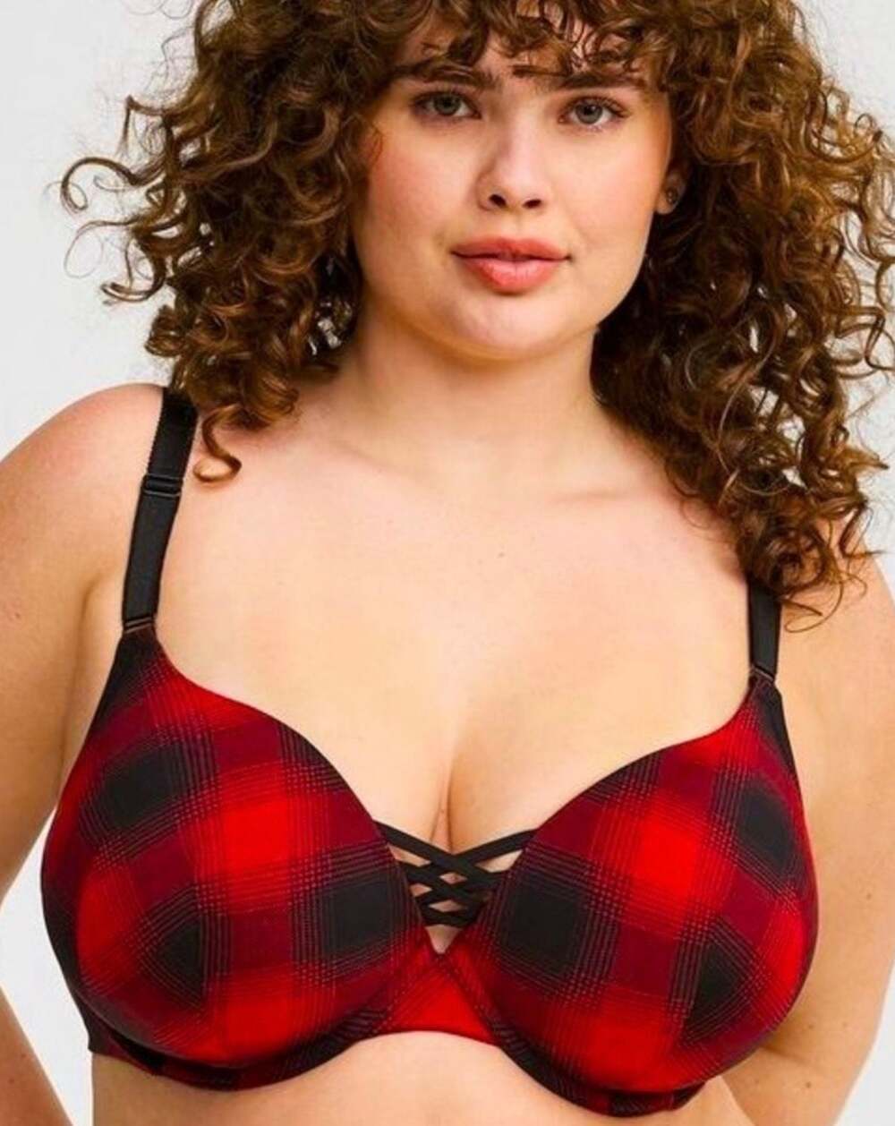 Torrid Red Plaid XO Plunge Push-Up Bra Size 44D